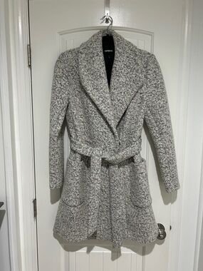 Express Women's Gray Marled Boucle Wool-Blend Coat